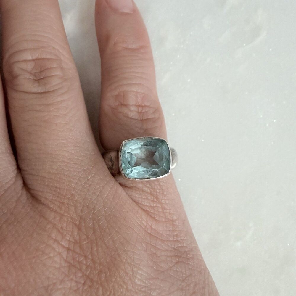 925 Sterling Silver Ice Blue Topaz Statement Ring Size 5 5.5 VTG Chunky Cocktail - Picture 14 of 15